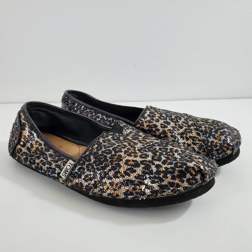 Toms Glitter Cheetah Print Slip On Flats Womens Size 9 Sparkle Lightweight Flats